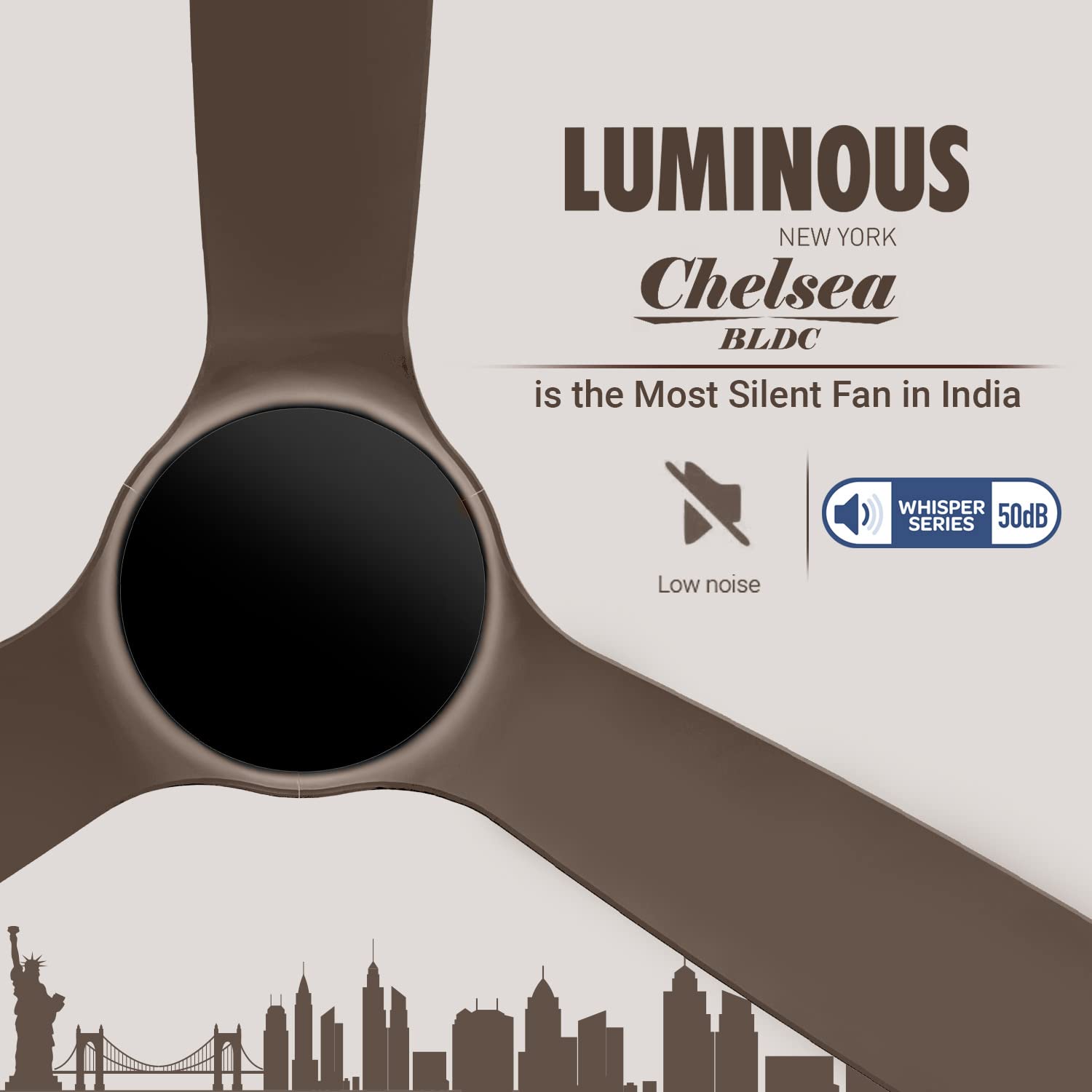 Luminous New York Chelsea 1200MM Ceiling Fan Caramel Brown