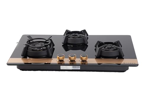 Faber 78cm 3Burner Gas Hob | Flame Failure Device | Cast Iron Pan Support | Metal Knobs | Dual Flame Burner | 8mm Toughened Black Glass | Versatile Hob/Cooktop | Hob Utopia Pro HT 783 BR CI