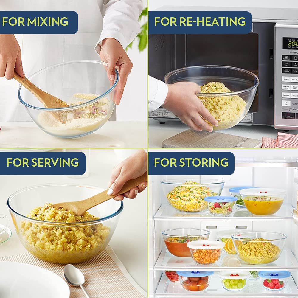 Borosil Glass Mixing & Serving Bowl Set, Set of 3, Oven & Microwave Proof, 350 ml +500 ml + 900ml, Clear (IYECSB03NL3559)