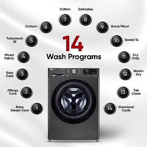 LG 9 Kg (Wash) / 5 Kg (Dry), Ai Direct Drive Technology, Steam, TurboWash & Wi-Fi Fully Automatic Front Load Washer Dryer (FHD0905SWM, Intelligent & Convenient Fabric Care, Allergy Care, Midd