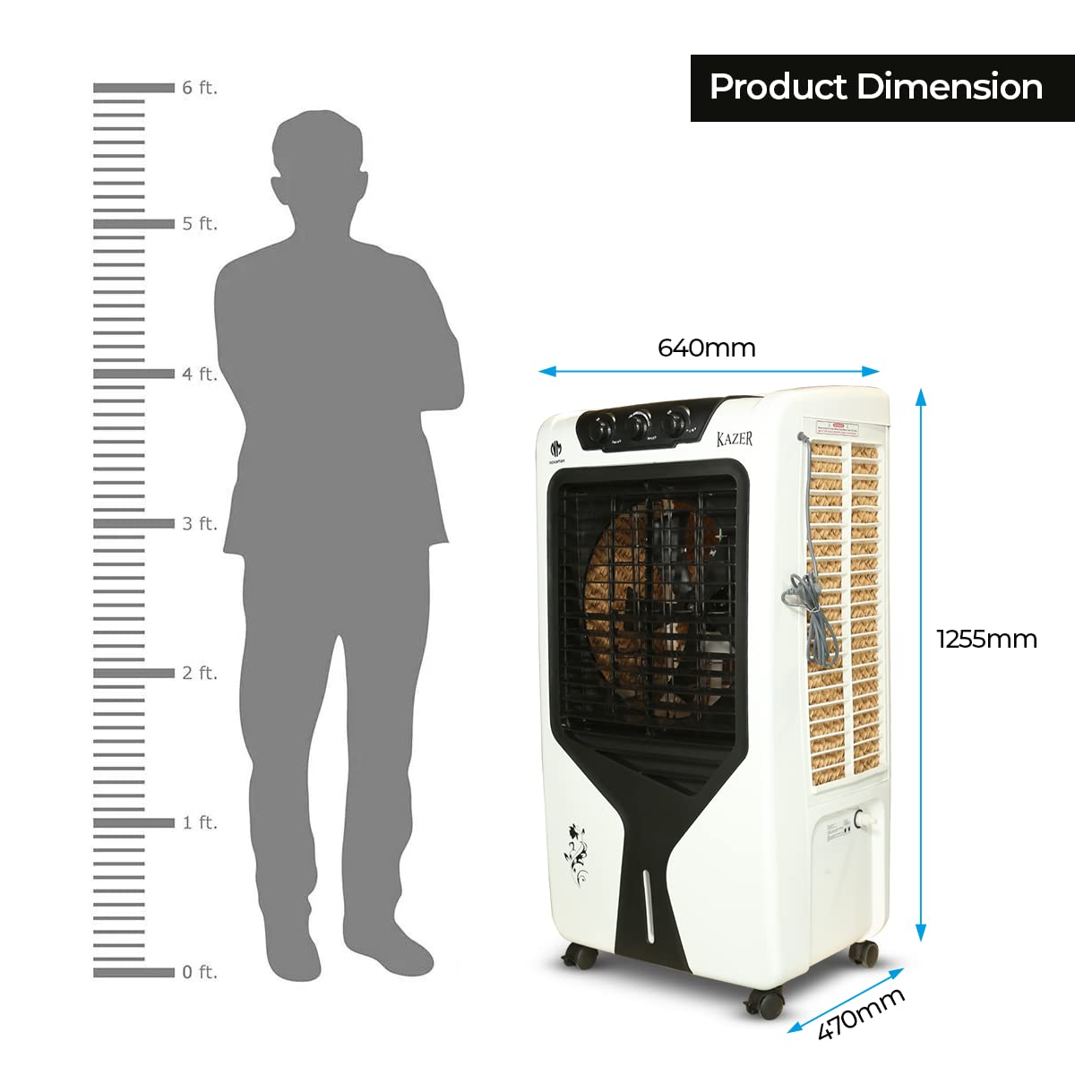 Novamax Kazer 80 L Desert Air Cooler With High Density Honeycomb Cooling Pads, 4-Way Air Deflection, Powerful Air Throw & Ice Chamber (White,Black)