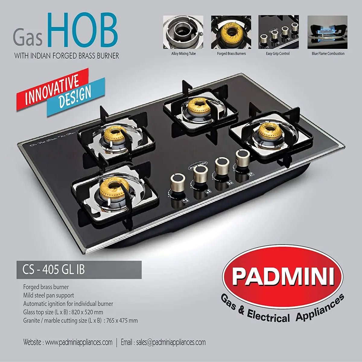 Padmini Gas Stove, 4 Burner, Black (CS-405 GL-IB)