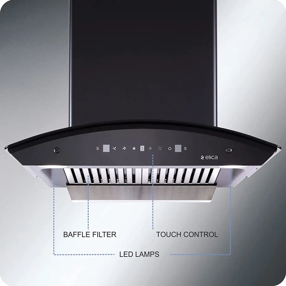 Elica Wall Mounted Auto Clean 60 cm 1200 m3/h Black Chimney ( TBC HAC TOUCH BF 60 MS NERO )