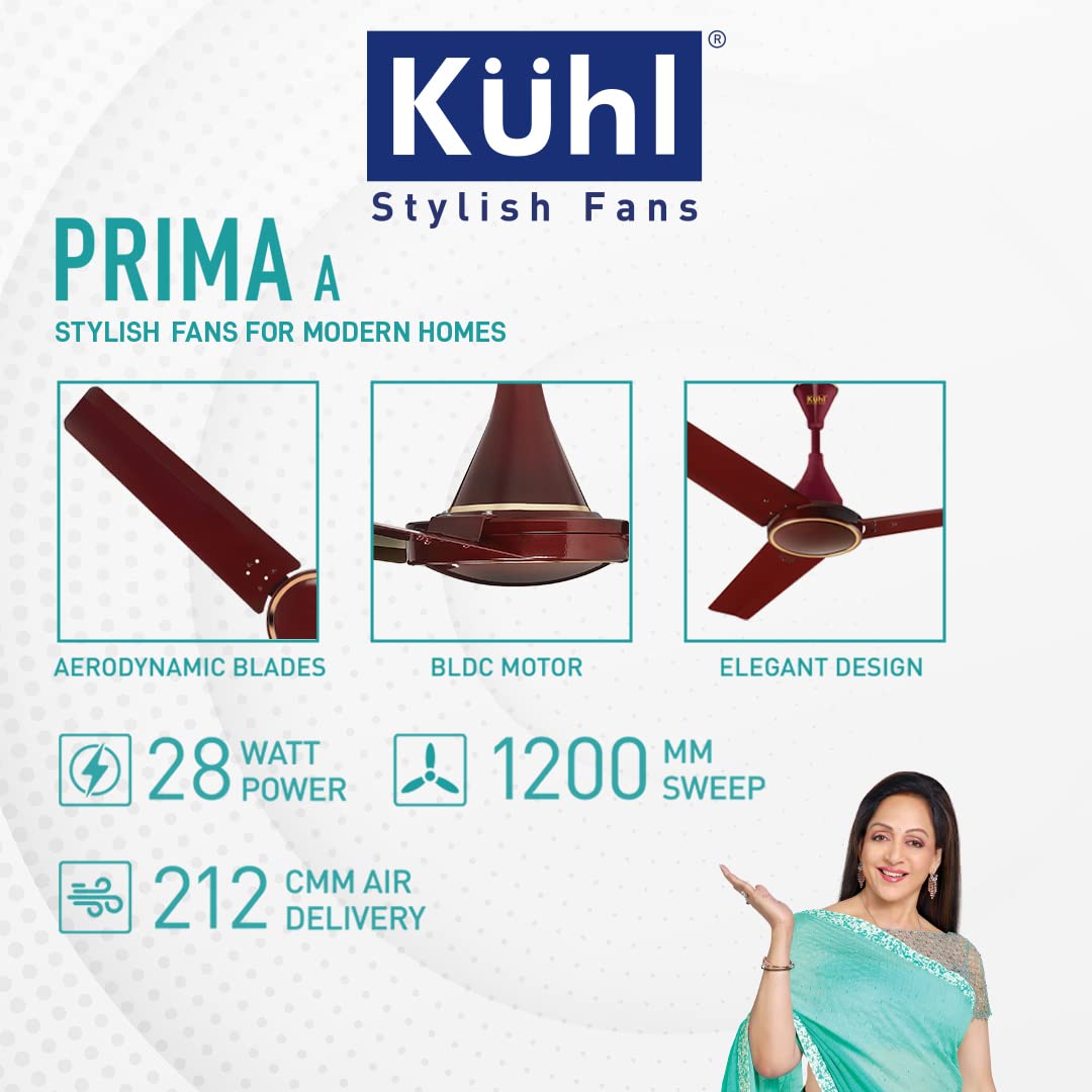 KUHL Prima A Stylish BLDC Fan | 5-Star Rated Marked Brown