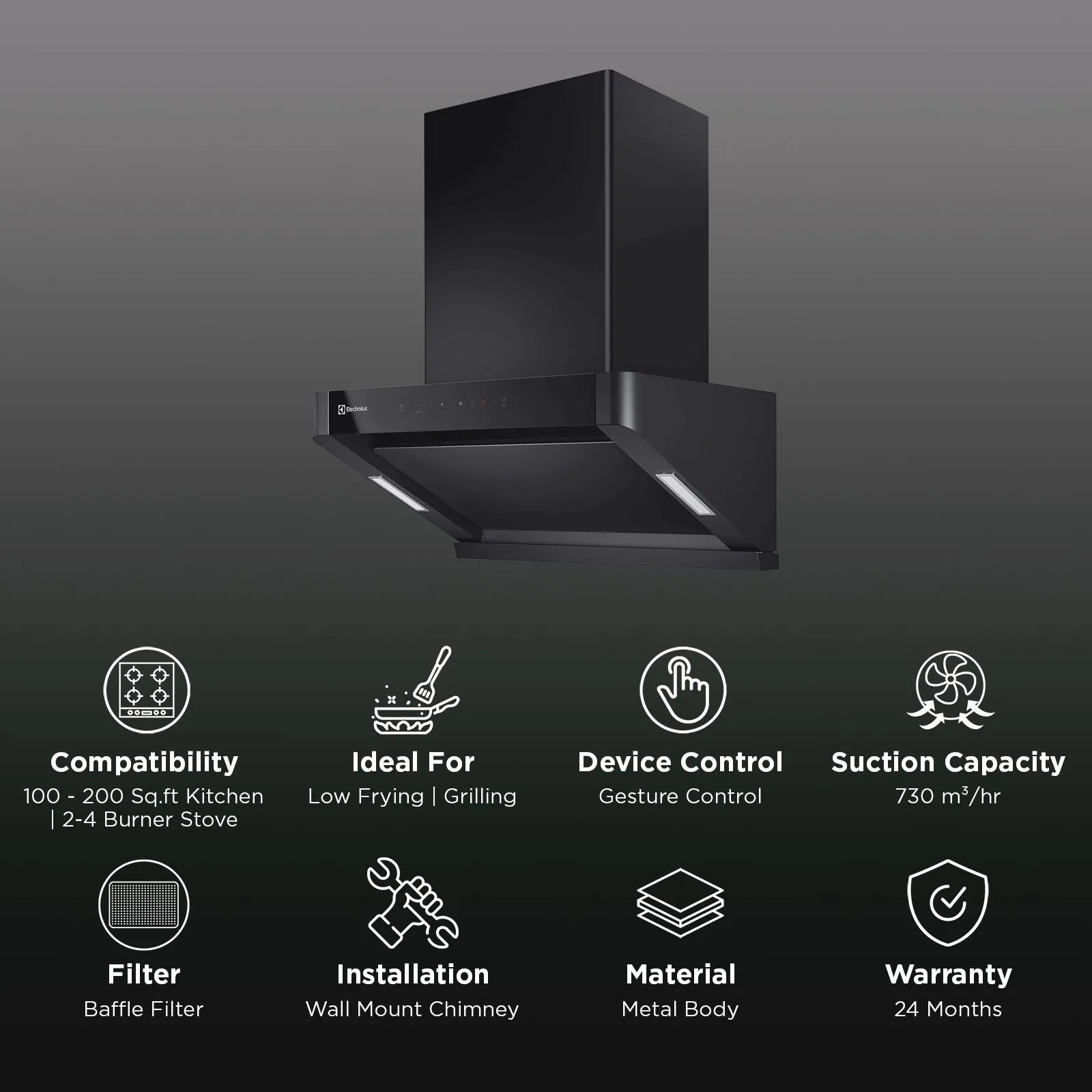 Electrolux 700 Series 60cm Ducted Chimney with Gesture Control (Black): 730m3/hr Auto Clean, Wall Mounted - Review Now!