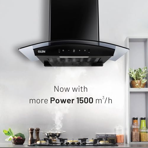 Glen Auto Clean Curved Glass Filter-less Kitchen Chimney 76cm, Motion Sensor control with Digital Display 1500 m3/h (6059 DI BL AC)