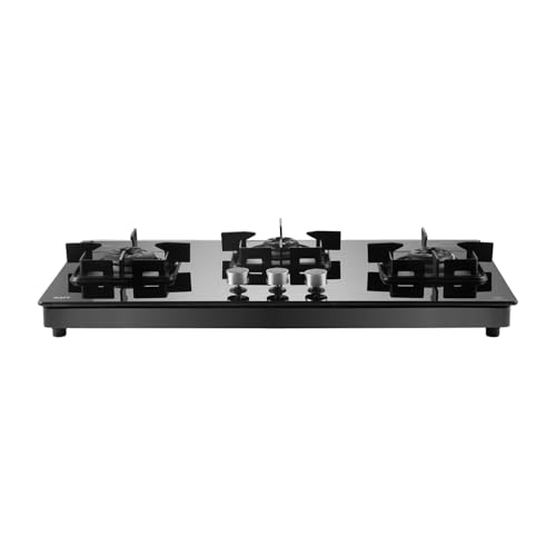 KAFF CTS 71 3B AI Gas Stove/Cooktop 3 Burners with Auto Electric Ignition 71 CM, Black Coated Brass Burners, Slim Line Design, Enamelled Pan Support with Integrated Flame Protector (Black)