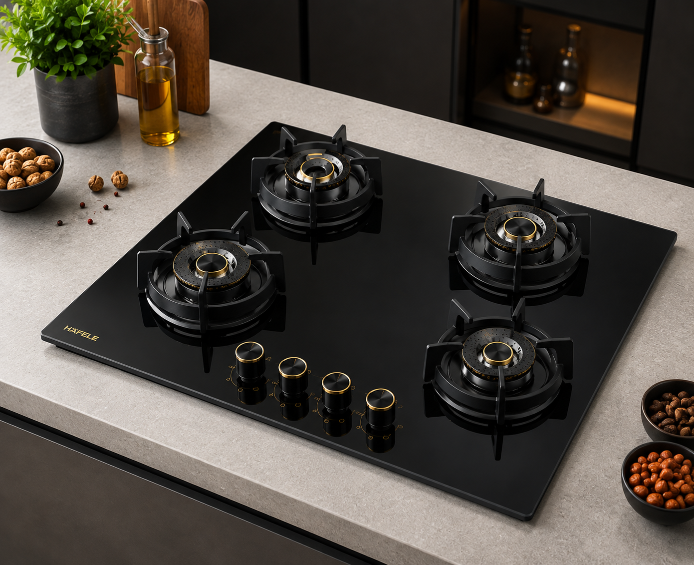 Hafele VESTA 480 80cm 4 Burner Built-in Gas Hob | Full Brass Burners