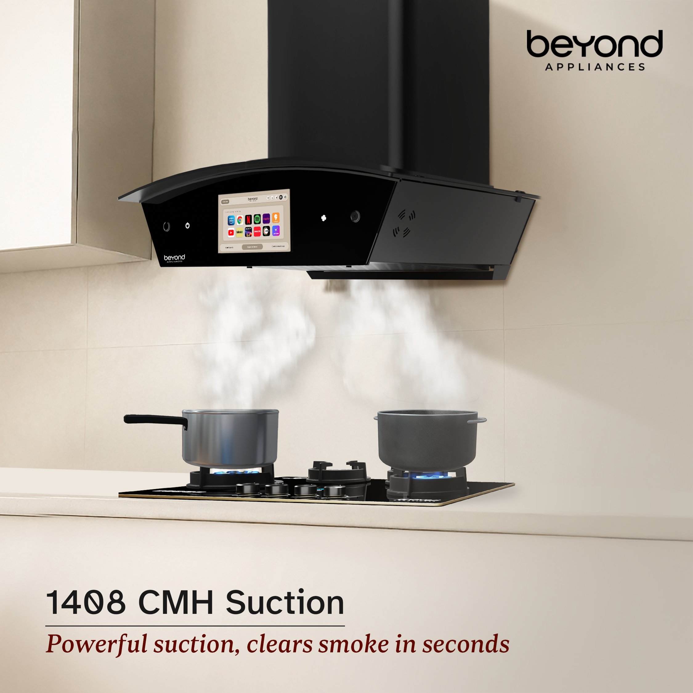 Beyond Asteria 90cm Android kitchen chimney with 1408 CMH suction