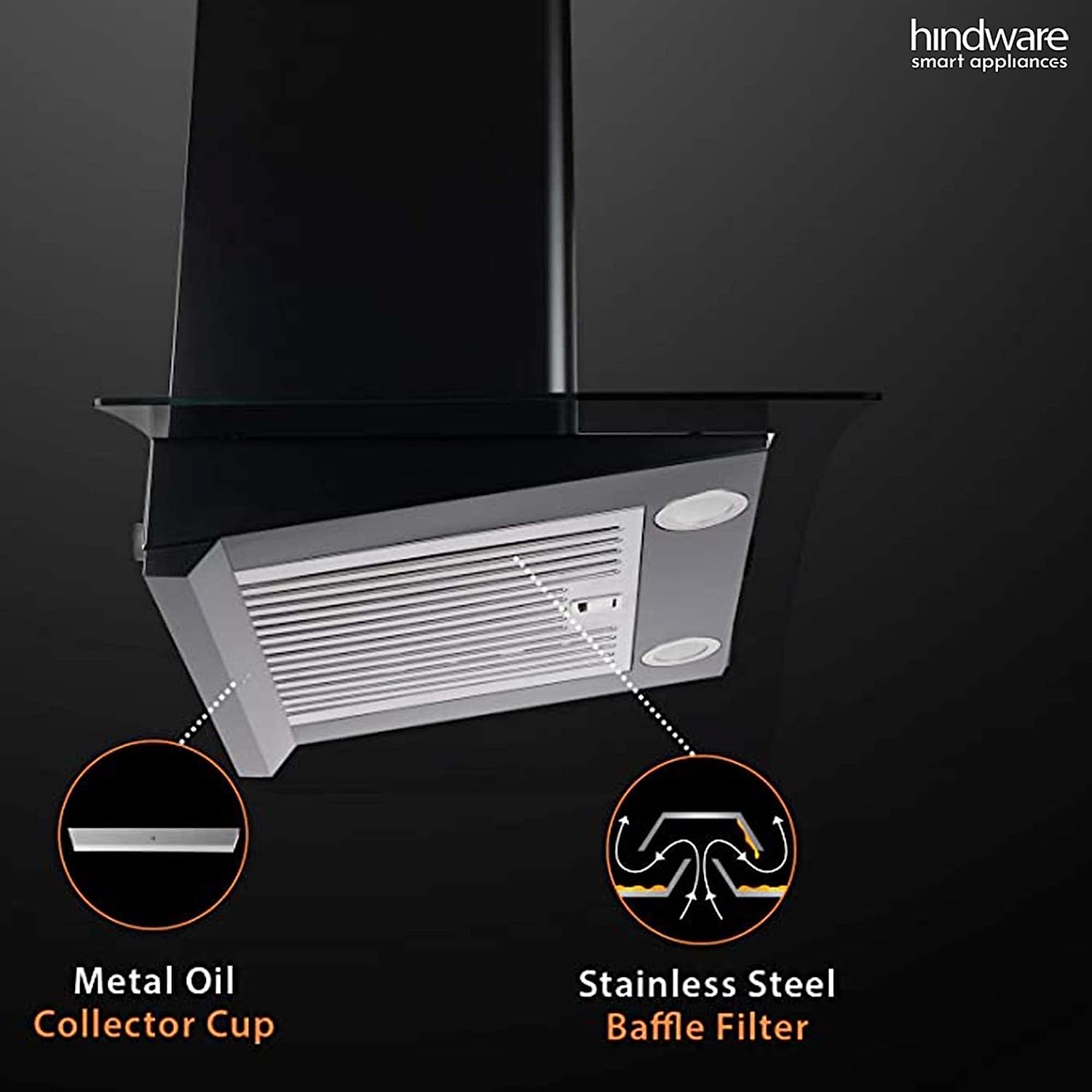 Hindware 90cm 1100 m3/hr Auto-Clean Chimney (Elena Black 90)