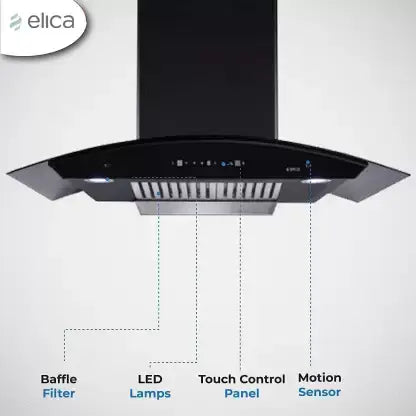 Elica 60 cm 1310 m3/hr Auto Clean Chimney (BFCG 600 HAC LTW MS NERO, 2 Baffle Filters, Touch + MS Control, Black)