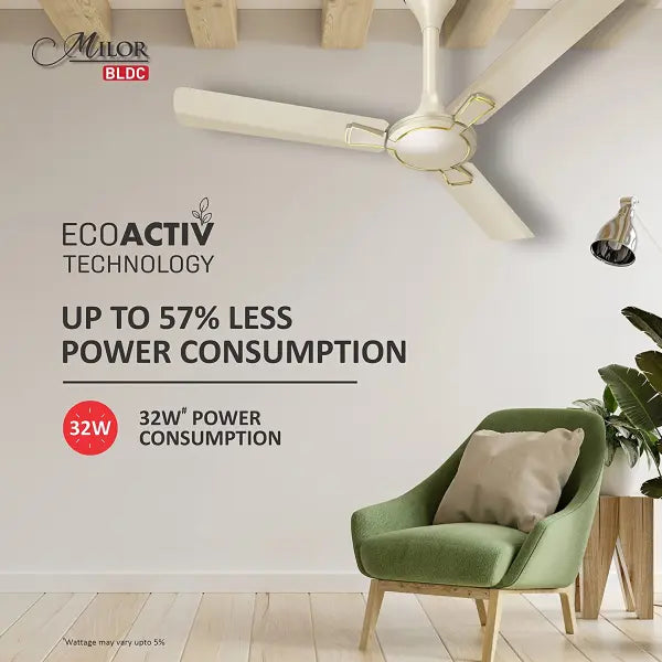 Havells Milor 1200mm Energy Saving with Remote Control 5 Star BLDC Ceiling Fan Gold