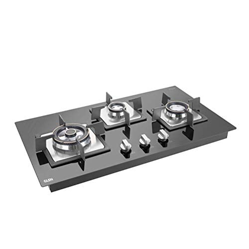 Glen 3 Burner Multi Spark Auto Ignition Built-in Glass Hob| 8 MM Glass forged brass burners with double-ring flames | 2 years standard & 5 years glass Warranty| 1073 SQ HT DB TR