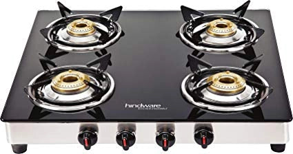 Hindware Neo GL 4B AI Stainless Steel 4 Burner Cooktop Black