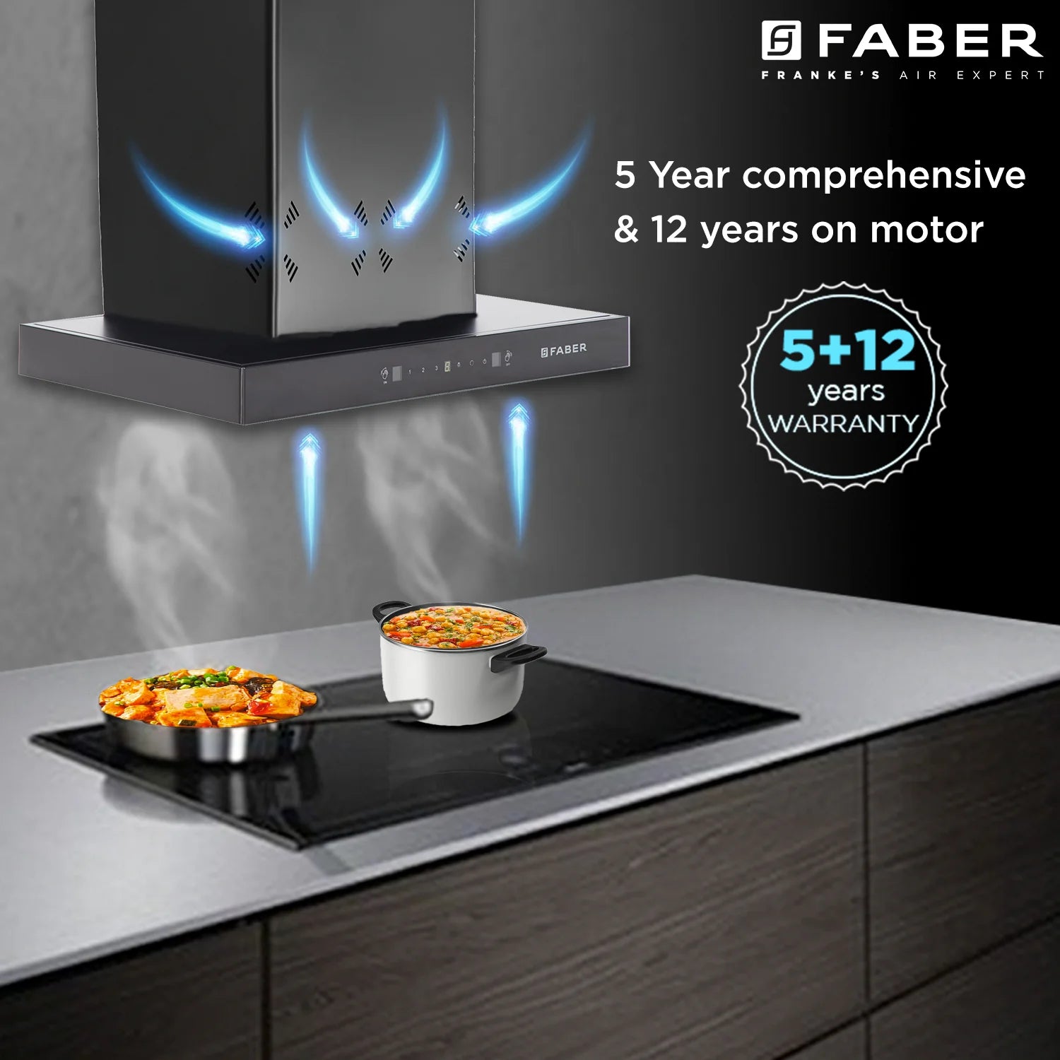 Faber 60 Cm Filterless Kitchen Chimney - HOOD CYGNUS IN 3D HC SC FL BK