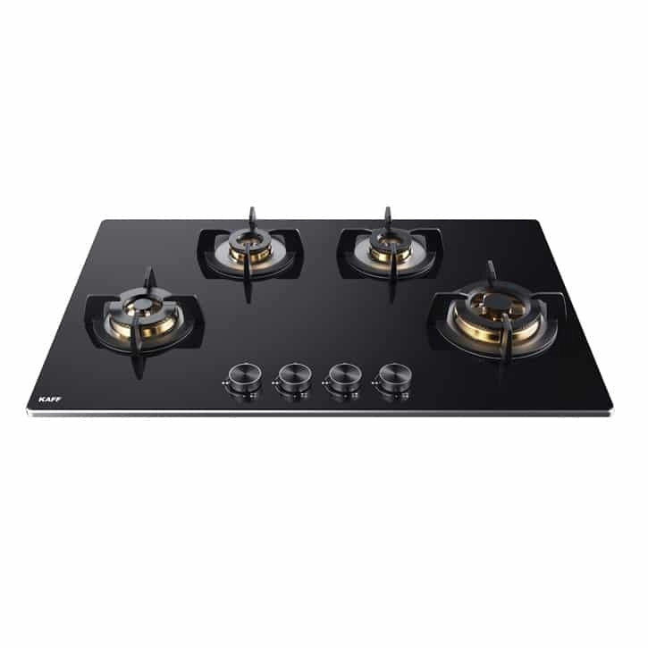 Kaff Built in Hob BLH 804 Auto Electric Ignition - 4 Full Brass High Efficiency Burners, Big Triple Ring Burner, Mini Ring Burner, 2 Dual Ring Burner Black