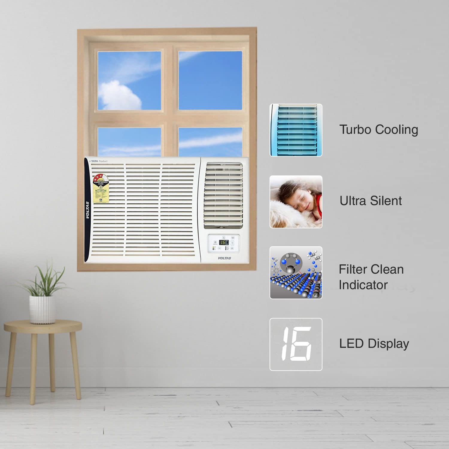 Voltas 1.5 Ton 3 Star, Fixed Speed Window AC 183 Vectra Elite White