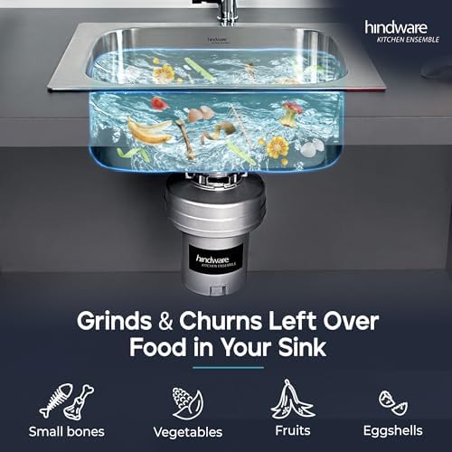 Hindware STANDARD-0.50HP | Food Waste Disposer/Crusher | 2600 RPM Motor | Low Noise | Stainless Steel