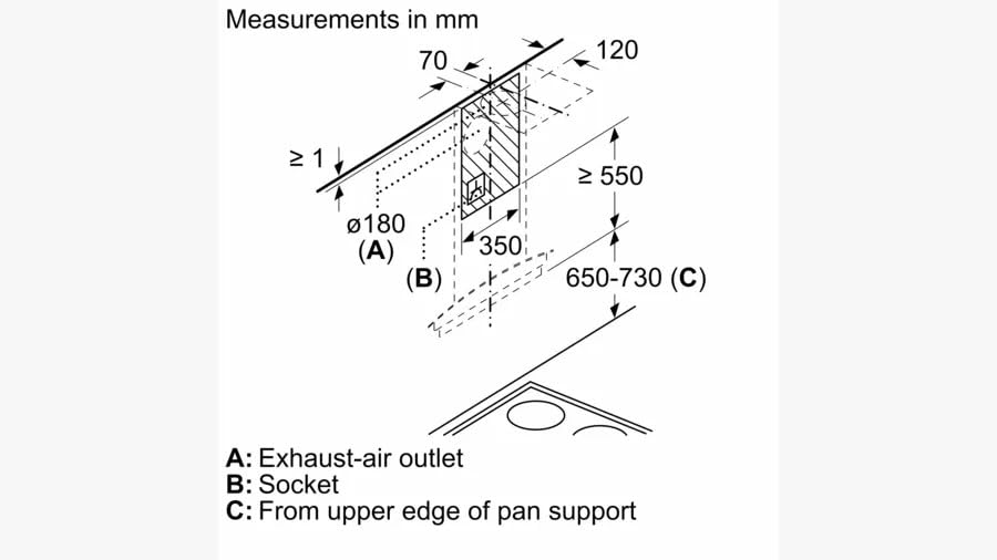 Bosch DWHA98G60I black glass chimney feature detail