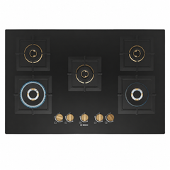Bosch PNV9B6F20I 90 cm Black 5 Brass Burner Built-in Gas Hob