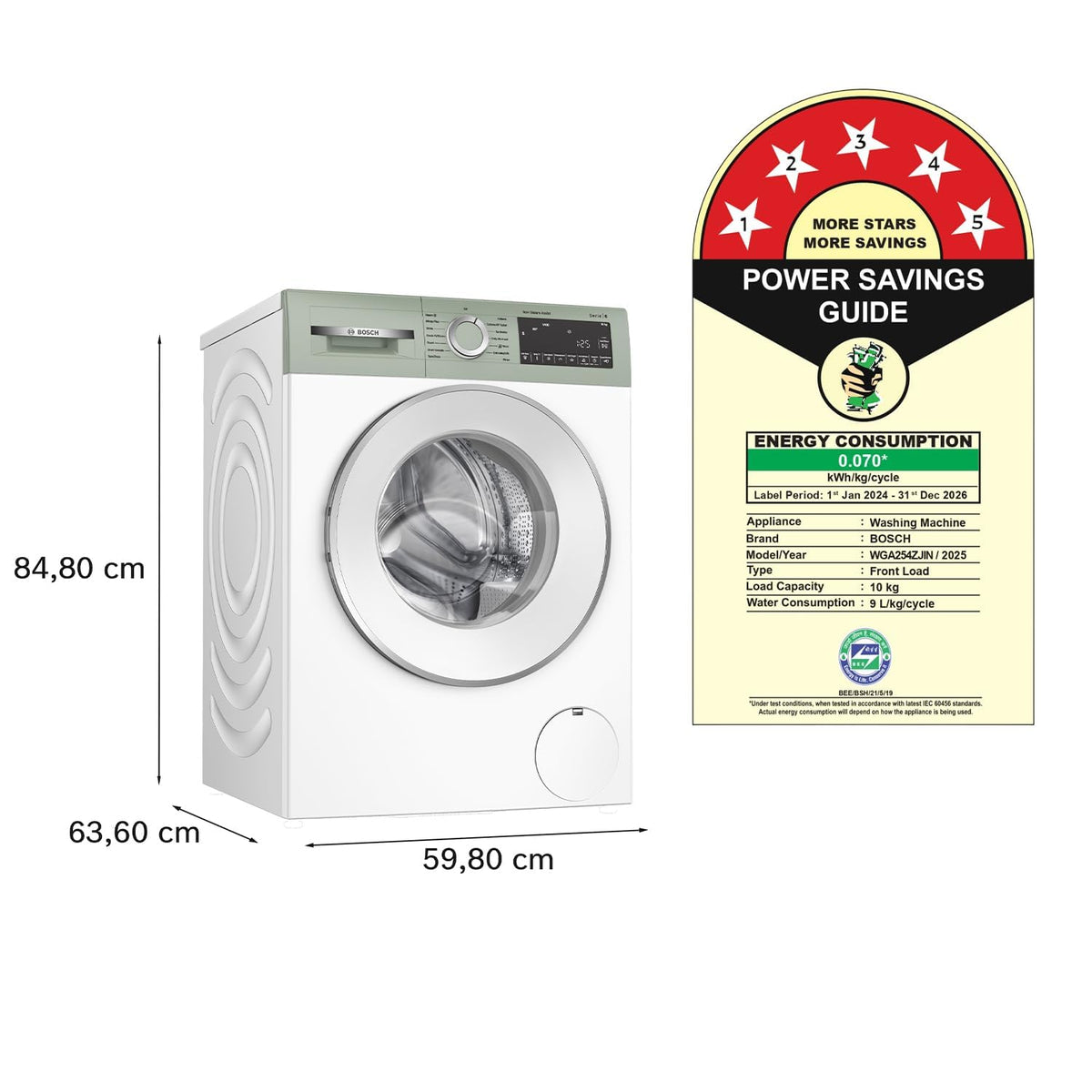 Bosch WGA252ZPIN 10kg front load washing machine in Black Grey