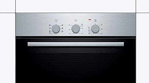 Close-up of the Bosch HBF011BROZ rotary controls and bar handle