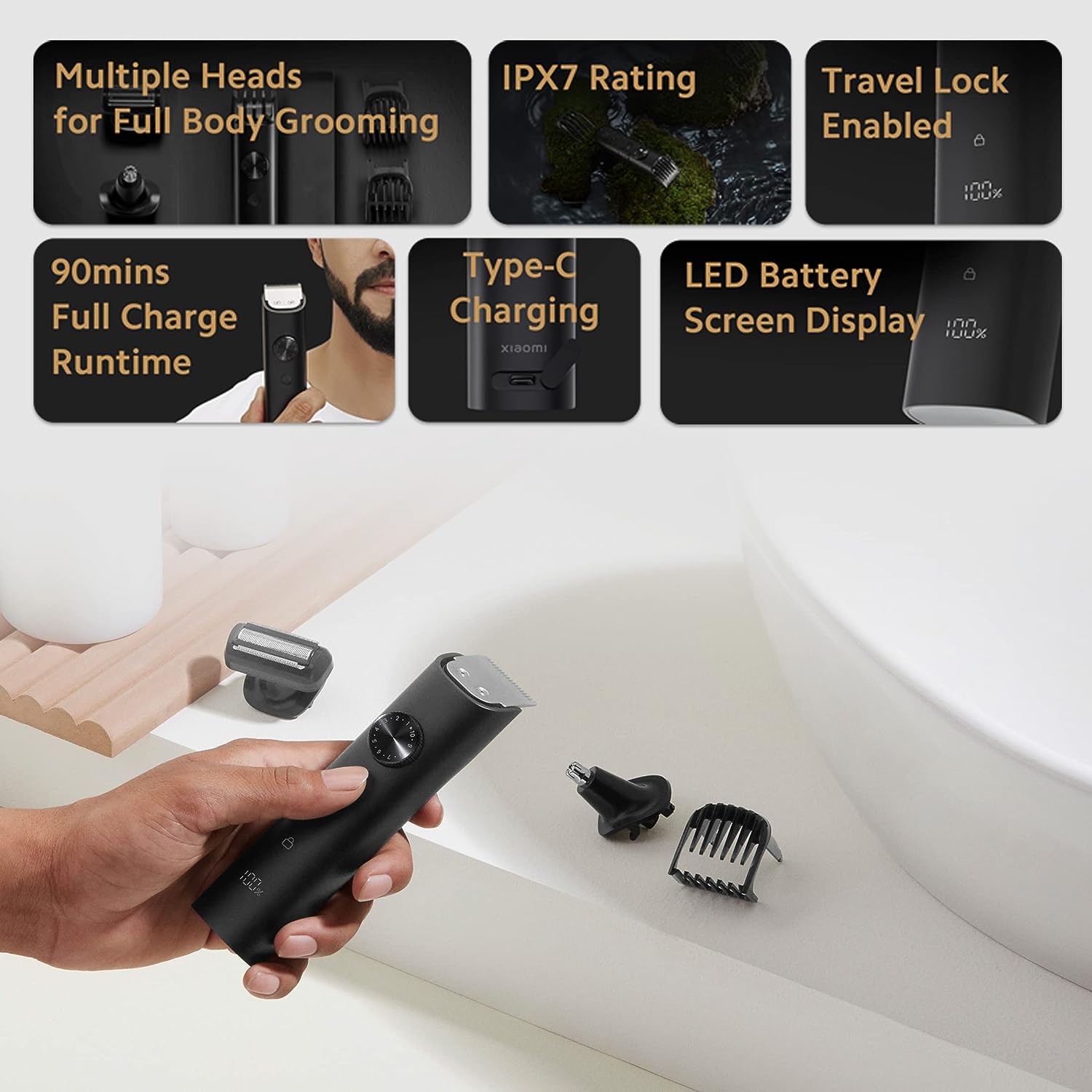Mi Grooming Kit Pro, Face, Hair, Body - Everything-in-One Professional Styling Trimmer, Body Grooming, Nose & Ear Hair Trimming, Hair Clippers, Beard Combs, Quick Charge and 90 Mins Run Time, Black