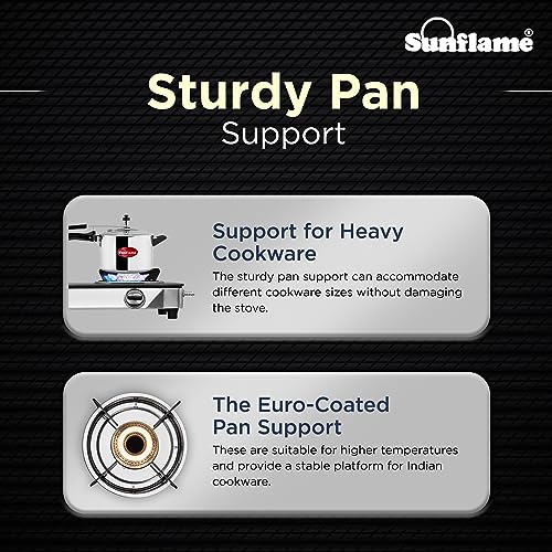 Sunflame Pride 2 Burner Gas Stove | 1 Medium and 1 Small Brass Burners | 2-Year Product Coverage by Sunflame | Ergonomic Knobs | Easy to Maintain l Toughened Glass Top | PAN India Presence