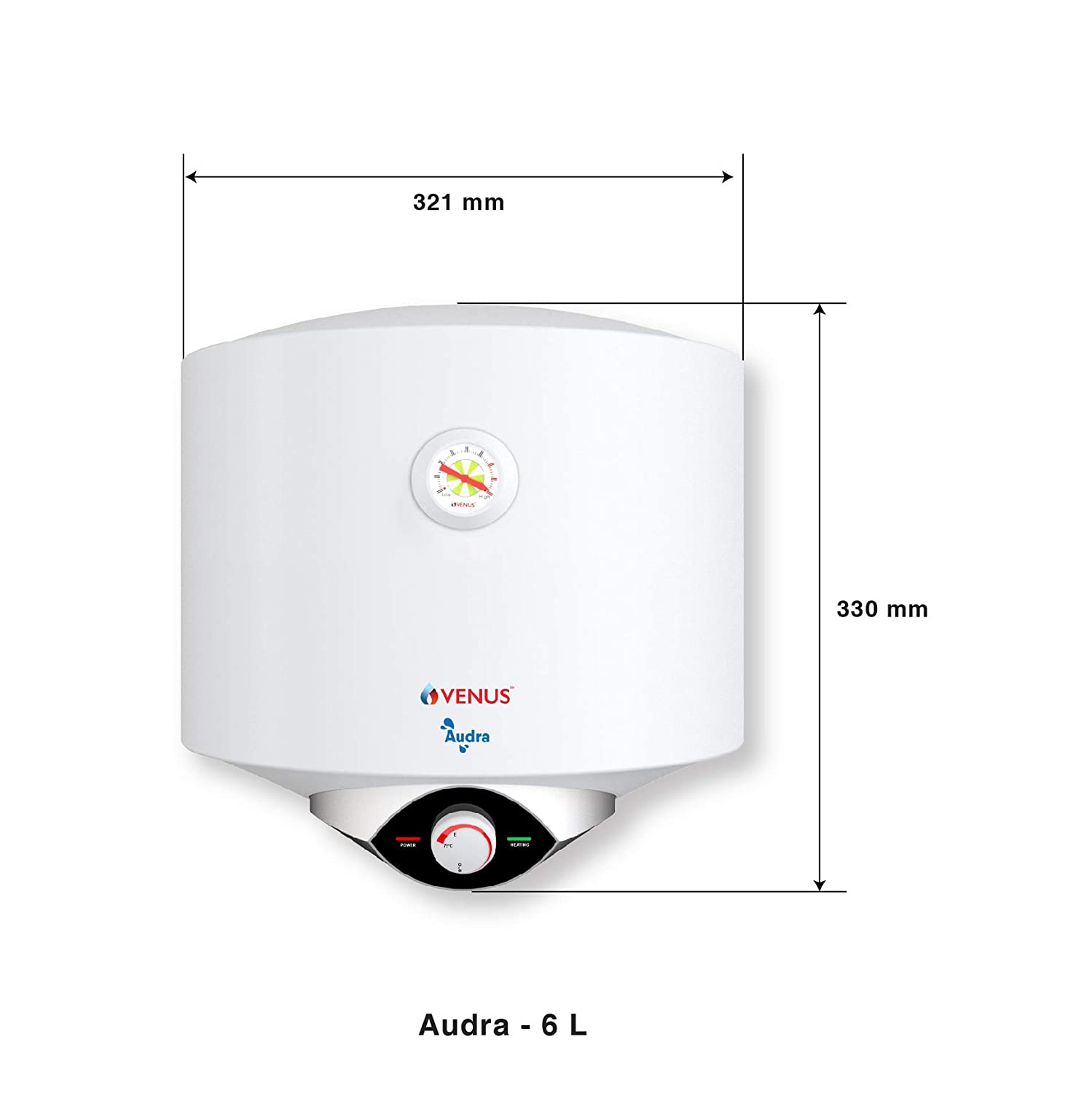 VENUS Audra 06AV 06-Litre 3000W (White) Water Heater,Porcelain Enamelled Glass Lined Tank, BEE Star Rating - 5 Stars, ISI, Free Flexible Hose