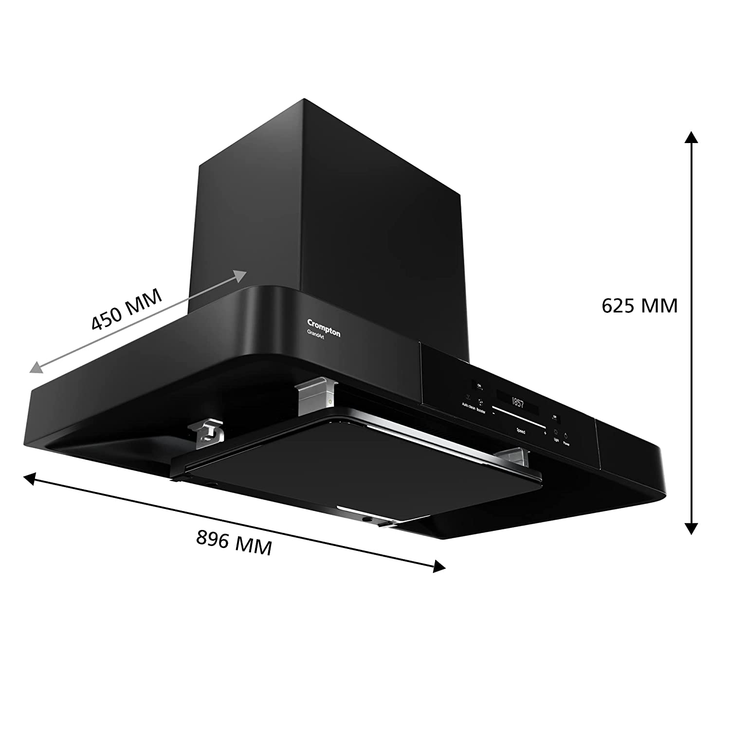 Crompton GrandArt Inverter Motor Box 90cm Chimney Filterles (Black), Free installation&Ducting kit,1890 m³/hr