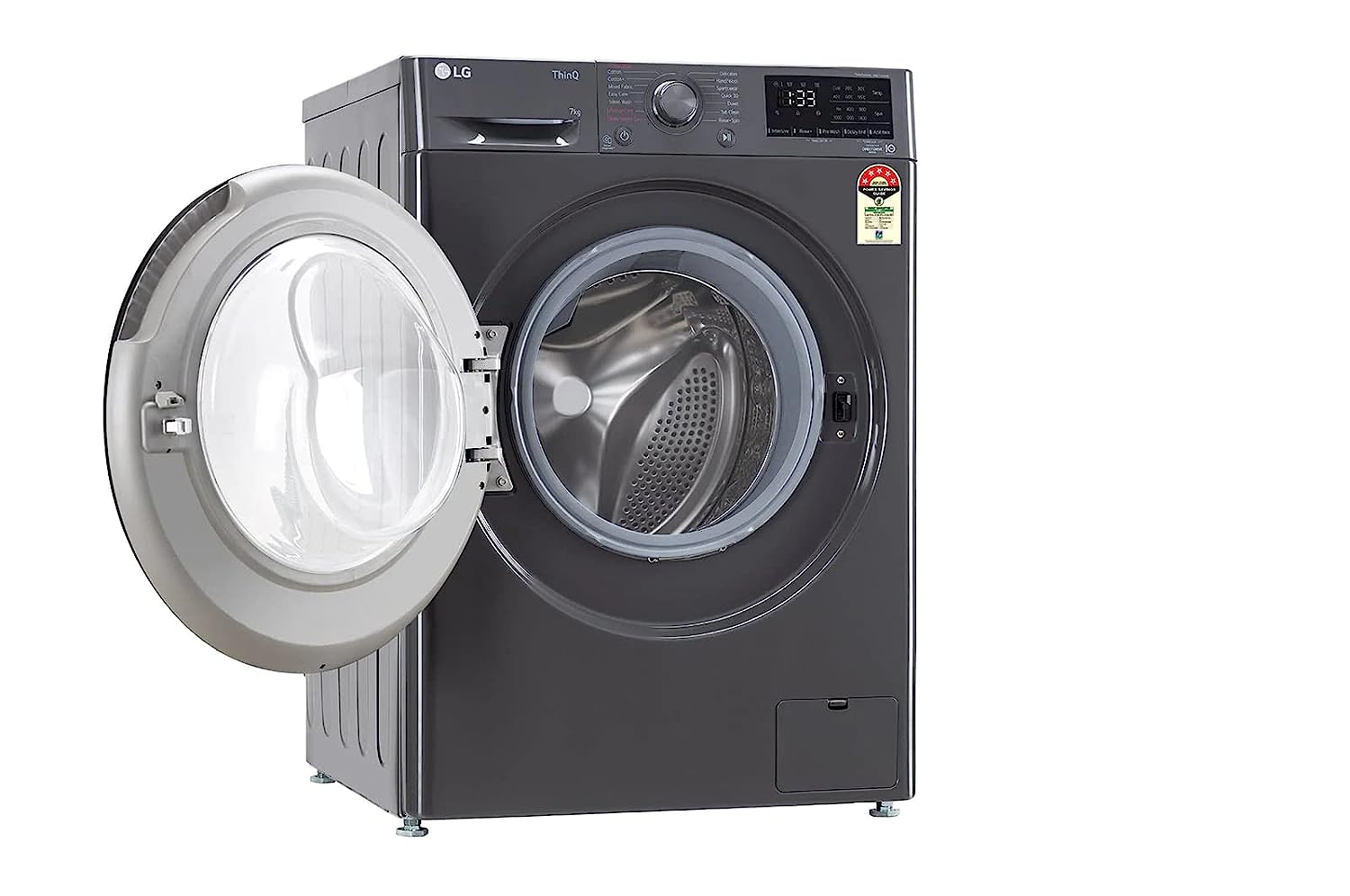 LG 7 Kg 5 Star Inverter Fully-Automatic Front Loading Washing Machine with Inbuilt heater (FHV1207Z2M, Middle Black with Black Door, AI DD Technology & Steam for Hygiene)