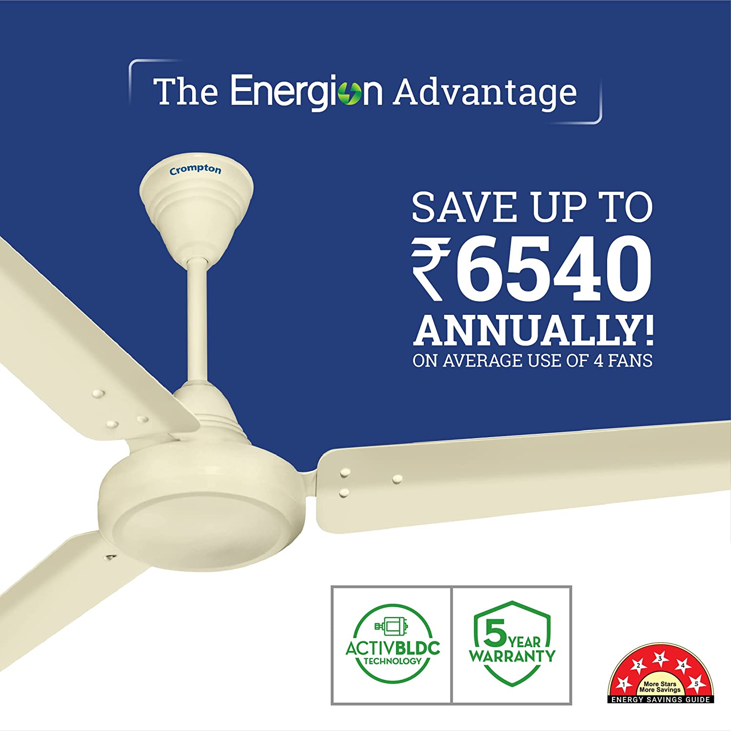 Crompton Energion 1200mm 48 inch BLDC Ceiling Fan Ivory