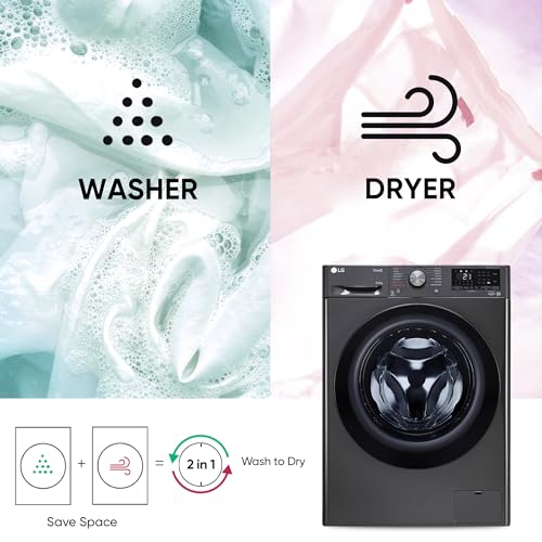 LG 9 Kg (Wash) / 5 Kg (Dry), Ai Direct Drive Technology, Steam, TurboWash & Wi-Fi Fully Automatic Front Load Washer Dryer (FHD0905SWM, Intelligent & Convenient Fabric Care, Allergy Care, Midd