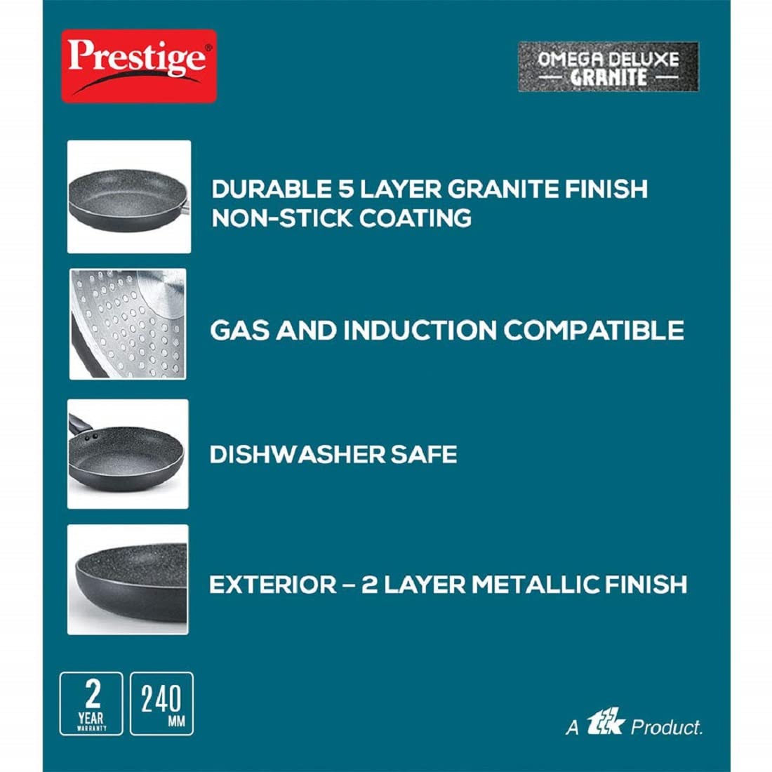 Prestige Omega Deluxe Granite Fry Pan, 240mm, Black (36305)