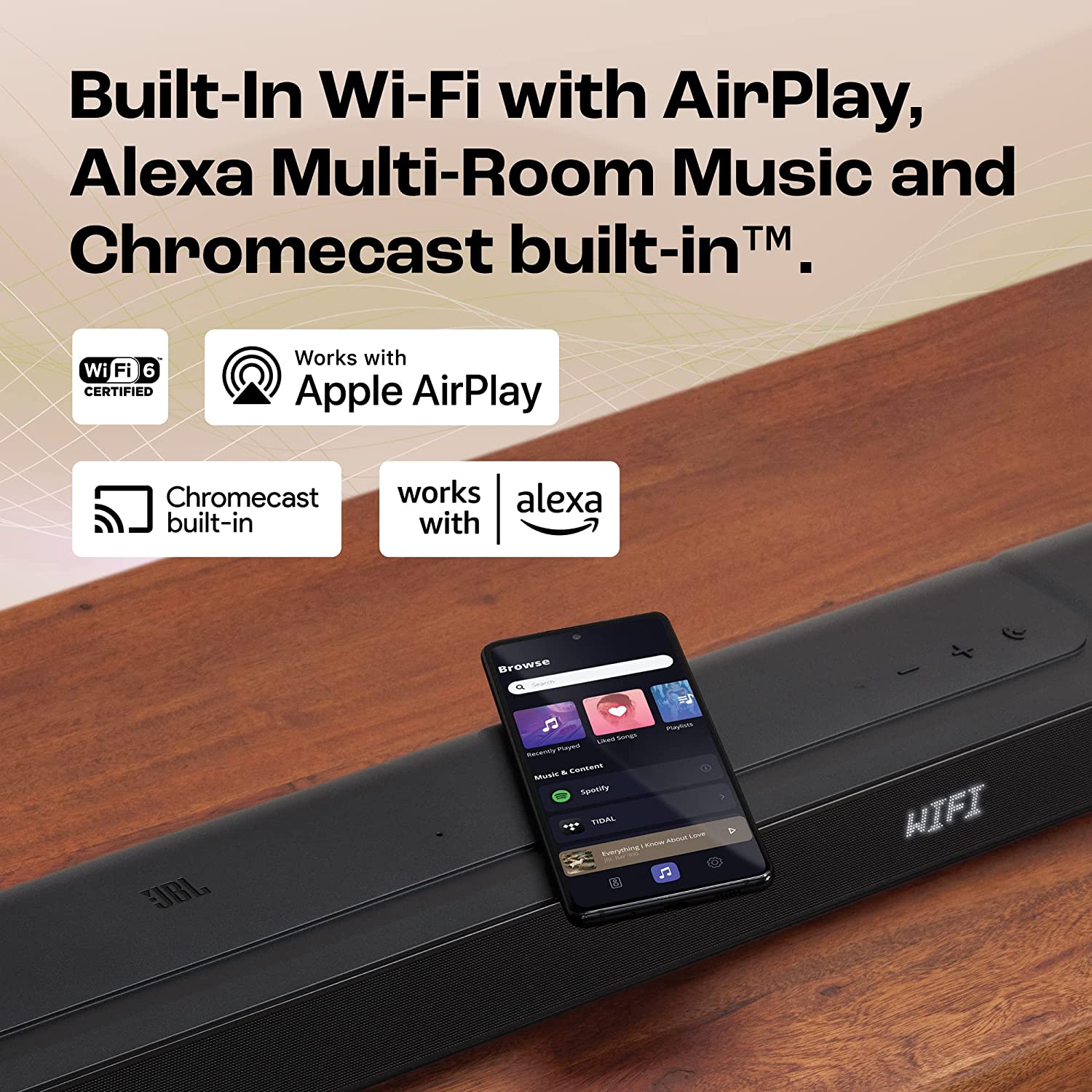 JBL Bar 500 Pro Dolby Atmos® Soundbar with Wireless Subwoofer, 5.1 Channel, 3D Surround, Multibeam™, HDMI eARC with 4K Dolby Vision Pass-Through, One App, Bluetooth, Wi-Fi & Optical Input (590W)
