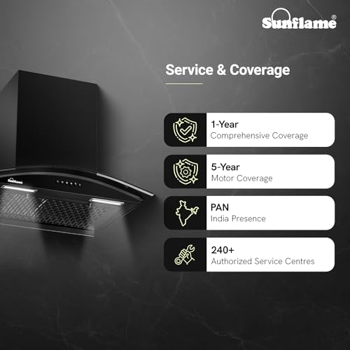 Sunflame Lamia 60 FL HAC Filterless Auto-Clean Kitchen Chimney| 60 cm | 1200 m³/h High Suction | Push Button Control| 1-Year Comprehensive and 5-Year Motor Coverage