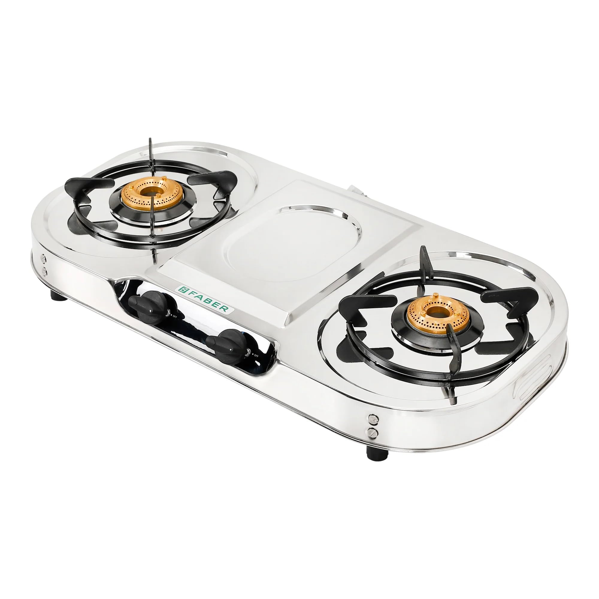 Faber high efficiency 2 Brass Burner gas stove|| Stainless Steel|| ISI Certified gas stove, Manual Ignition, (COOKTOP CRYSTAL 2BB SS) 2 year comprehensive warranty