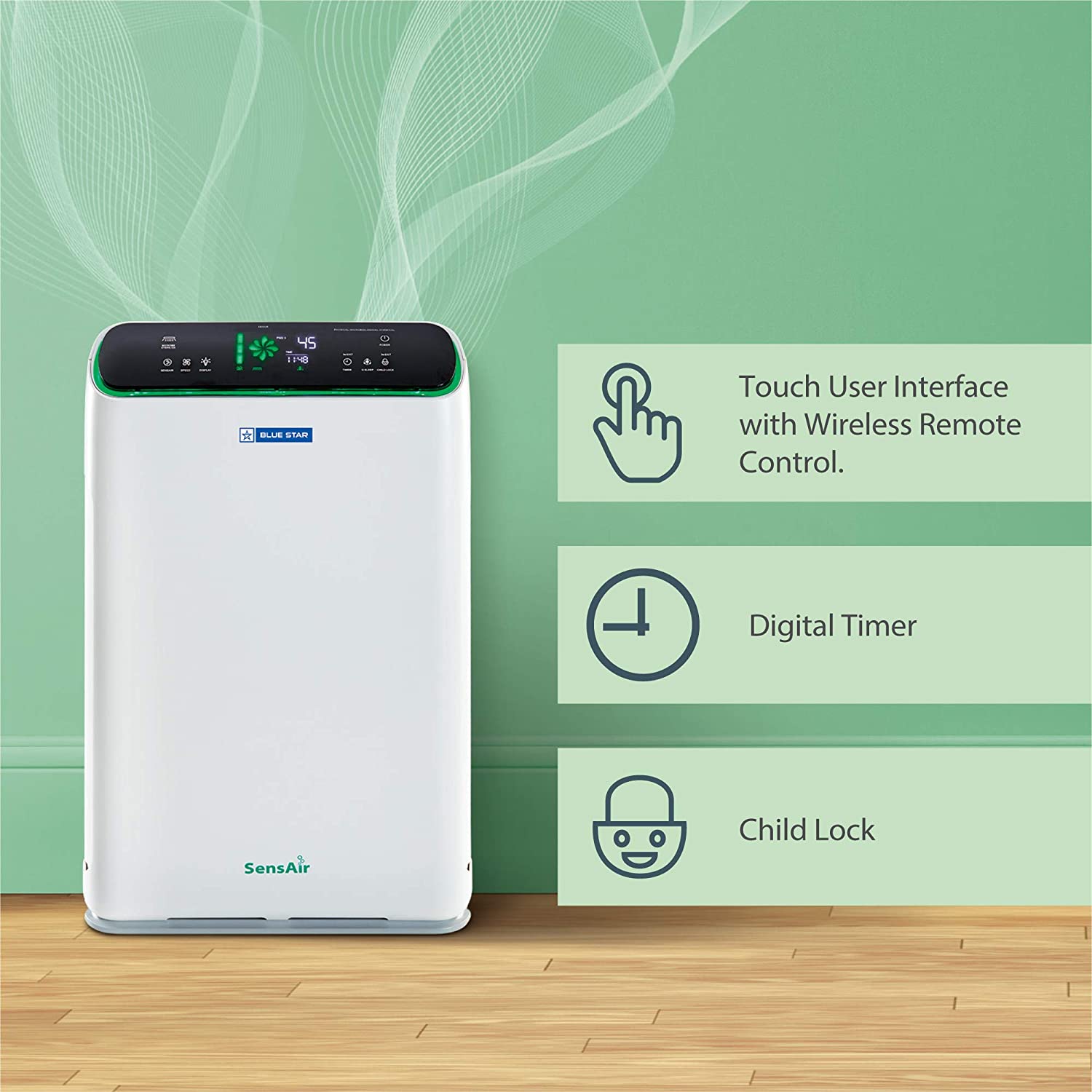 Blue Star Air Purifier BS-AP490LAN with UV Based Microbe Sterilize technology|removes 99.7% airborne viruses & bacteria|True HEPA 13 Filter|Active Carbon|Ionizer| 915 CMH|900 Sq. Ft. Coverage Area|