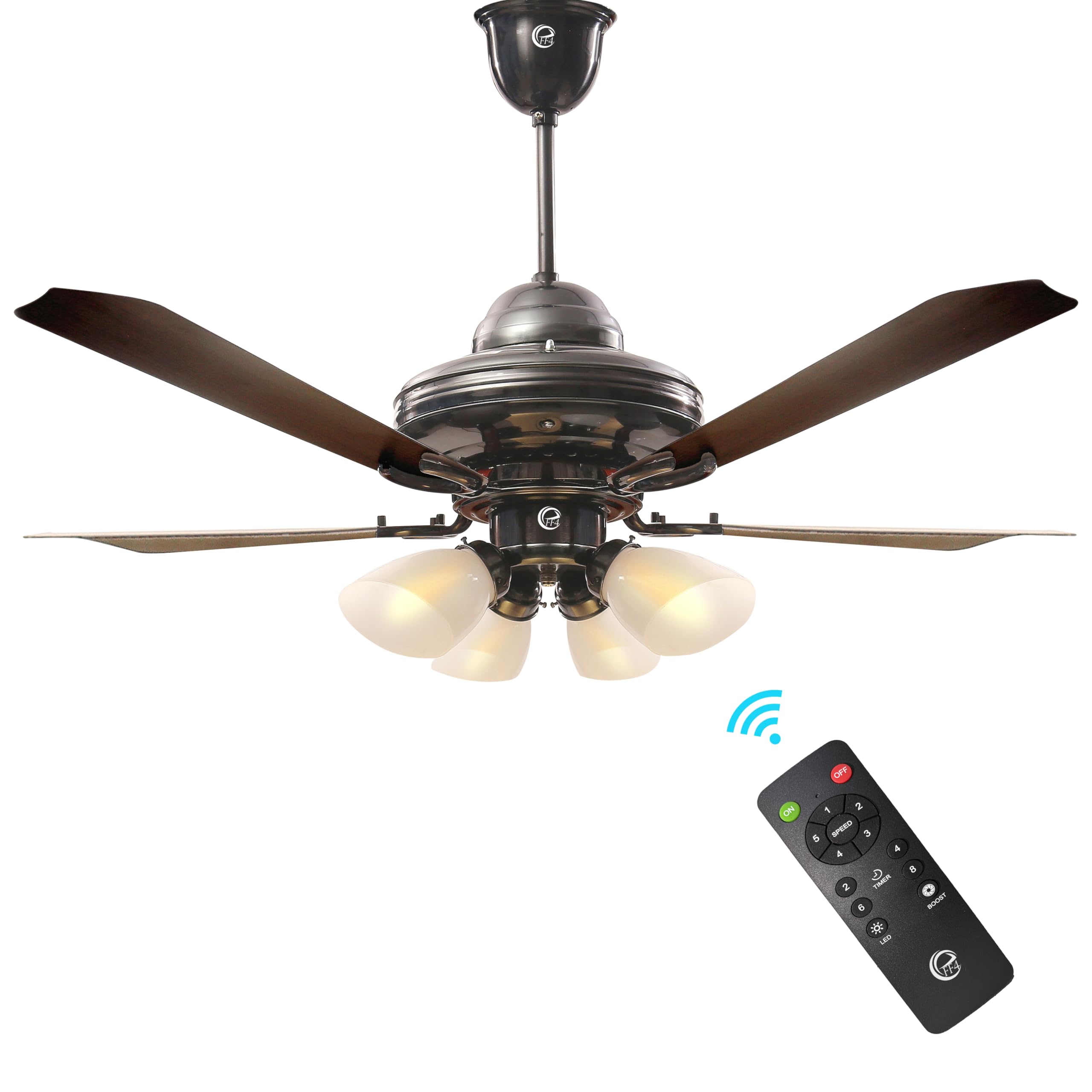 eFF4 Atom 1200 mm 4 Blade 4 Star power Saving Ceiling fan with BLDC Motor | Remote control | Decorative Fan with Lights | High Air Flow (Darkwood)