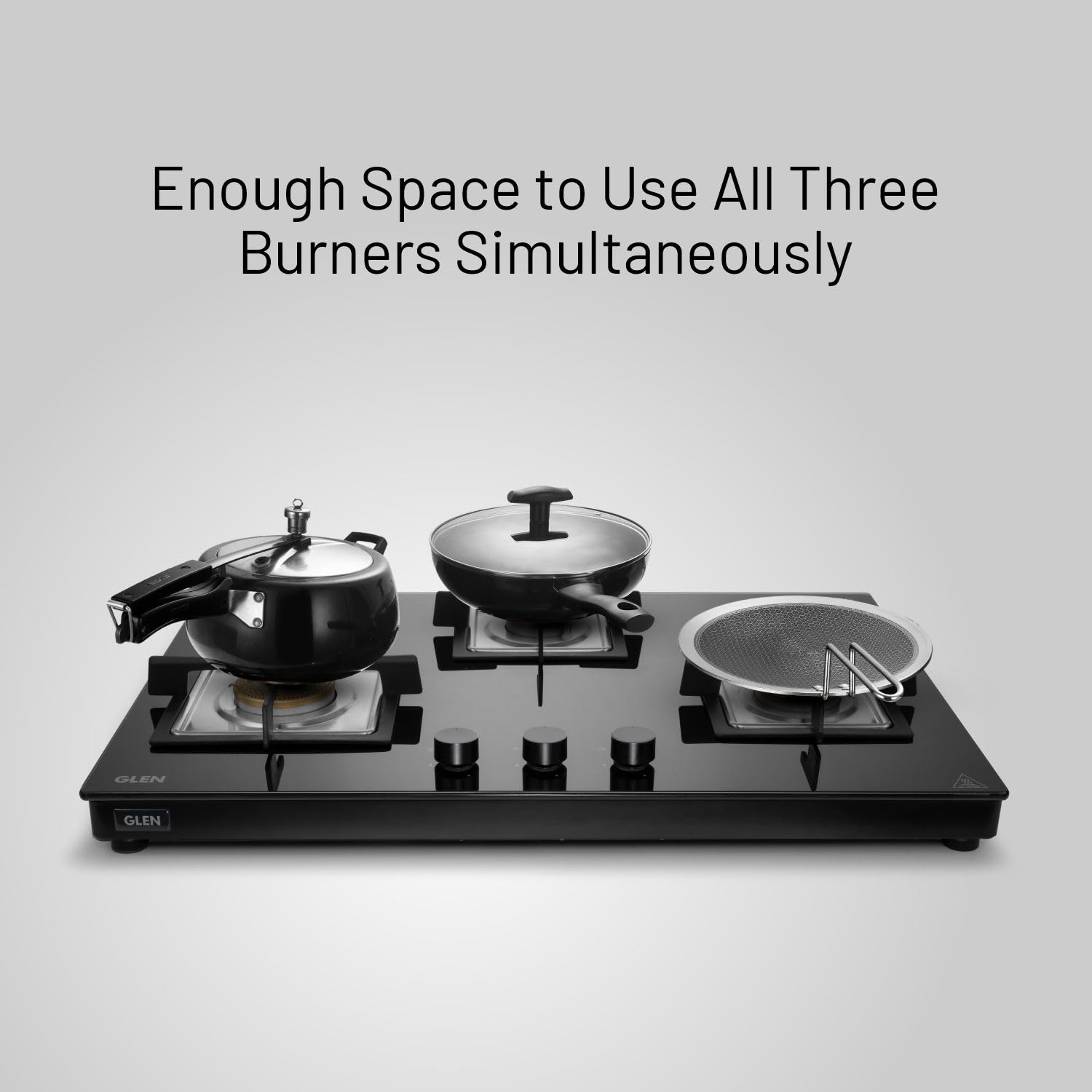 Glen 3 & 4 Burner Ultra Slim Free Standing Hob | 8 MM Toughened Glass | Black |Forged brass burners |Warranty 2 Years Standard & 5 Years Glass (4 Burner)