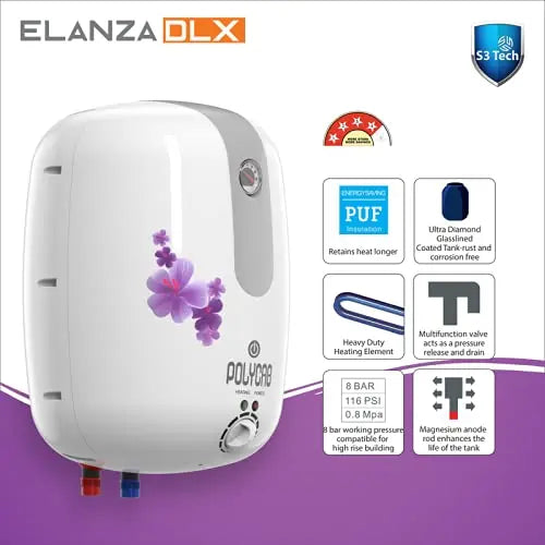 Polycab Elanza DLX 25 Ltr Electric Storage Water Heater (Cotton White)