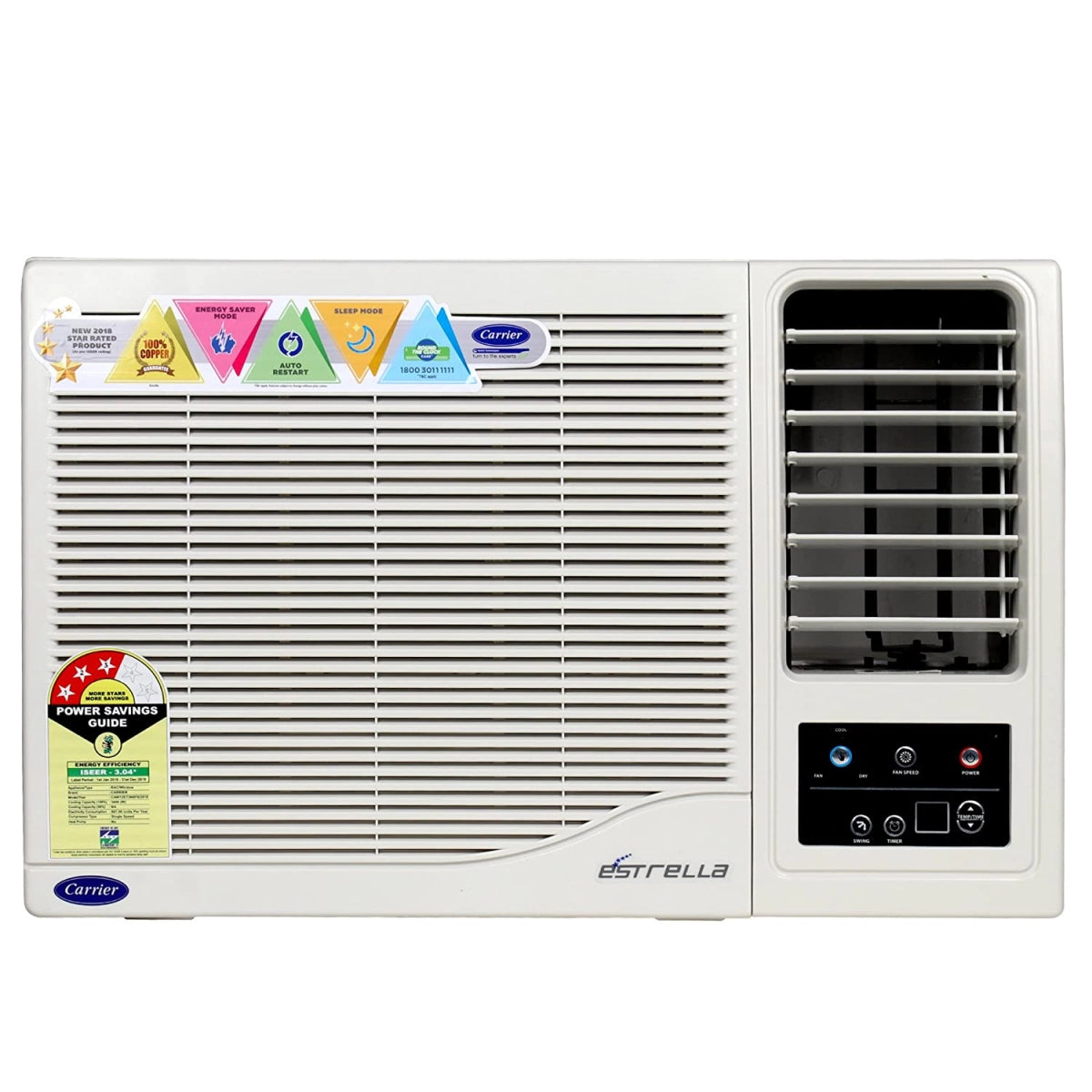 Carrier 3 Star Window AC - 1 Ton (Copper, Estrella, CAW12ET3N8F0, White)