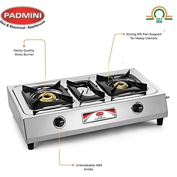 Padmini Gas Stove, 2 Burner, Silver (CS-203)