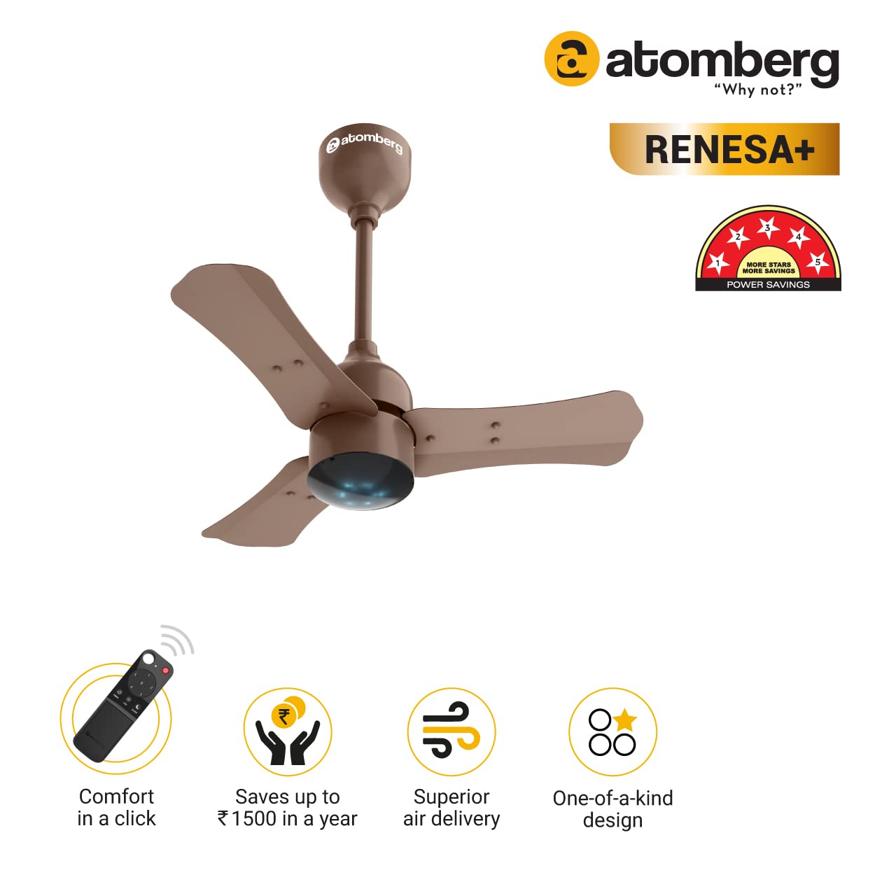 atomberg Renesa+ 600mm BLDC Ceiling Fans Earth Brown