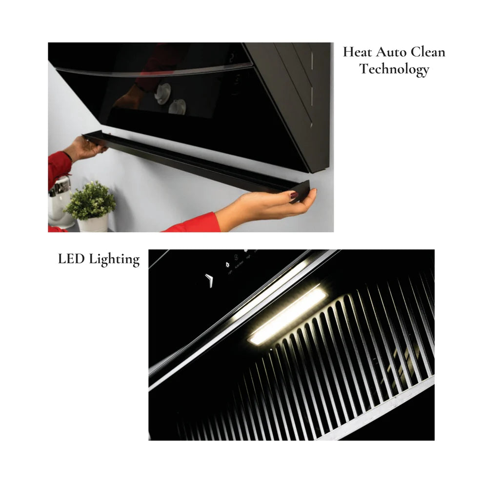 Hafele RHINE 90cm Filter-Free Wall Mounted Chimney with Gesture Control – Black Glass