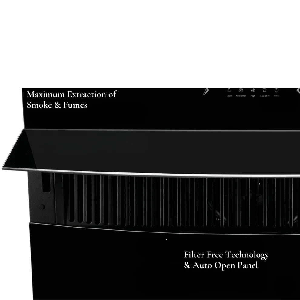 Hafele RHINE 90cm Filter-Free Wall Mounted Chimney with Gesture Control – Black Glass