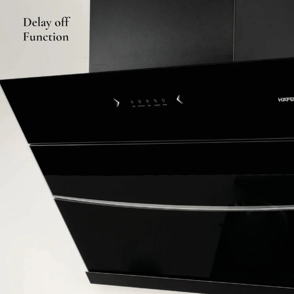 Hafele RHINE 90cm Filter-Free Wall Mounted Chimney with Gesture Control – Black Glass