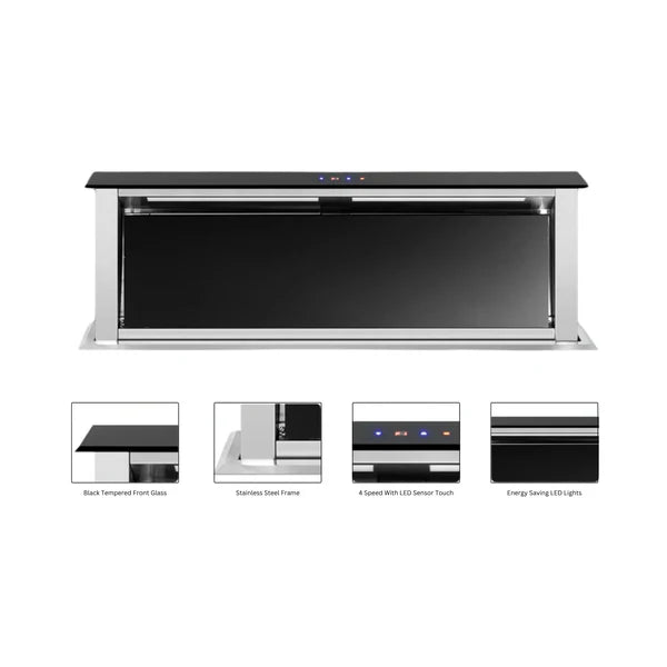 KAFF TOWNSVILLE 90: 90cm Ductless Wall Mount Chimney - Advanced Downdraft Technology, 1200m3/hr