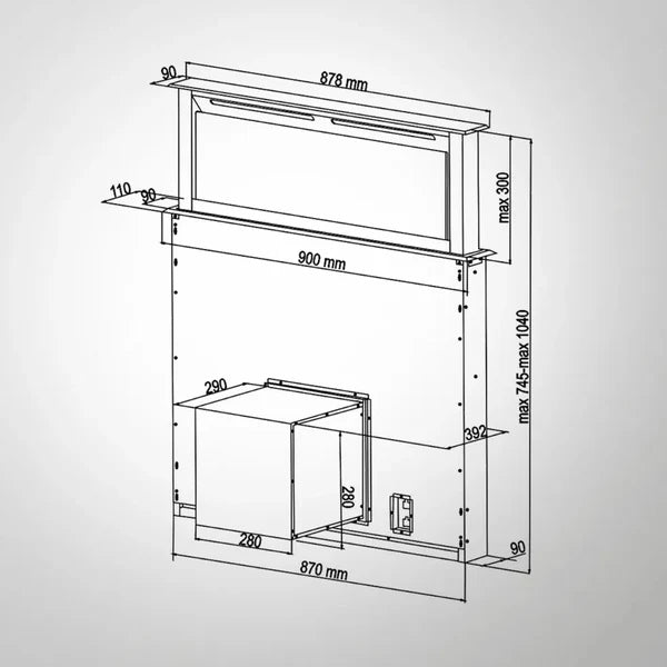 KAFF TOWNSVILLE 90: 90cm Ductless Wall Mount Chimney - Advanced Downdraft Technology, 1200m3/hr