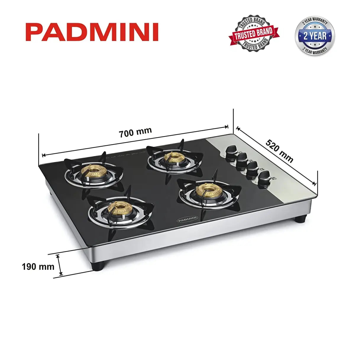 Padmini Four Burner Gas Stove - CS 4 GT HS Auto